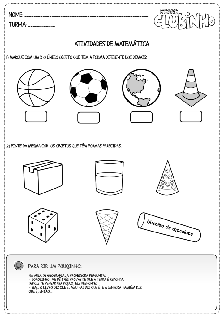 Atividades de matemática Geometria Nosso Clubinho